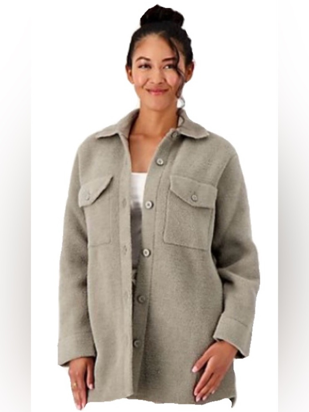 EUC Barefoot Dreams Cozy Chic double knit shirt jacket Loden green XL